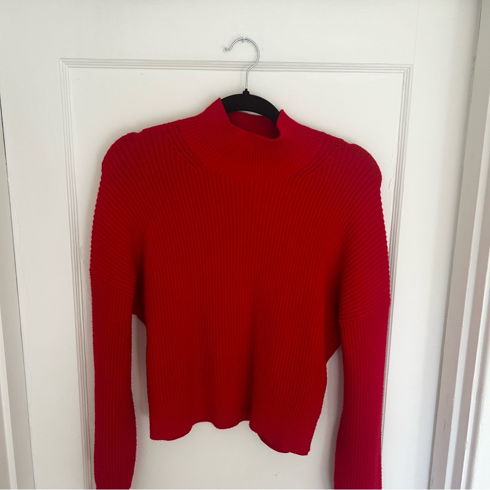 J. Crew Red Ribbed Mock Neck Pullover